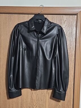 Express Bubble Sleeve Faux Leather Shirt